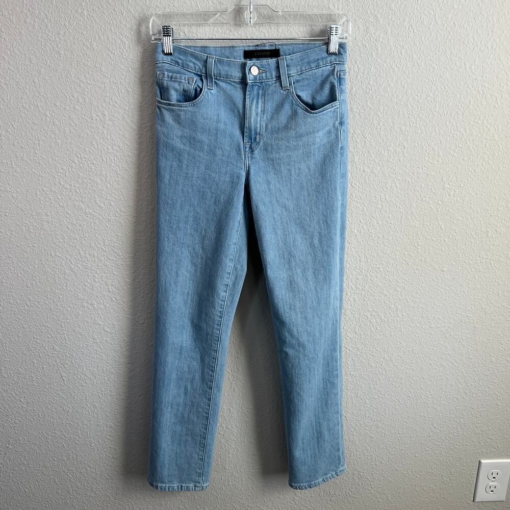 J Brand Adele Jeans Women's 25 Mid Rise Straight Leg Cropped Linen Light Wash